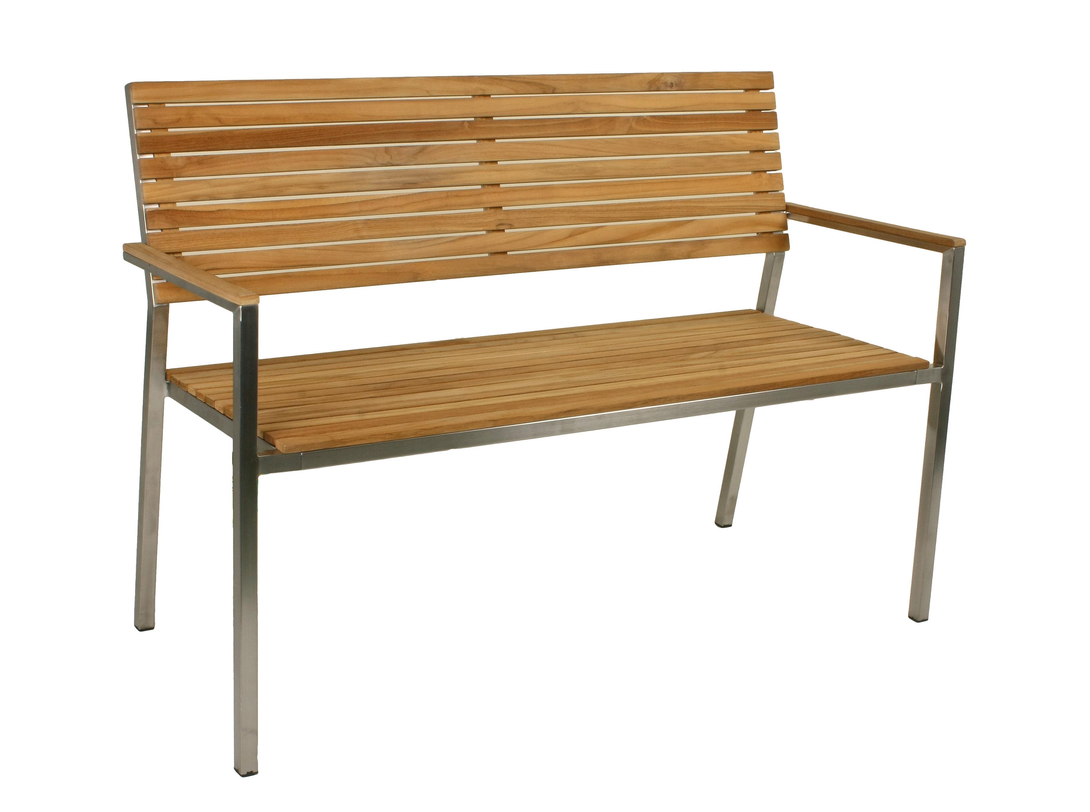 Gartenbank Teakholz Denver 2-Sitzer mit Rückenlehne - Silberfarben/Teakfarben, Basics, Holz/Metall (125/86/55cm) - Gardenson