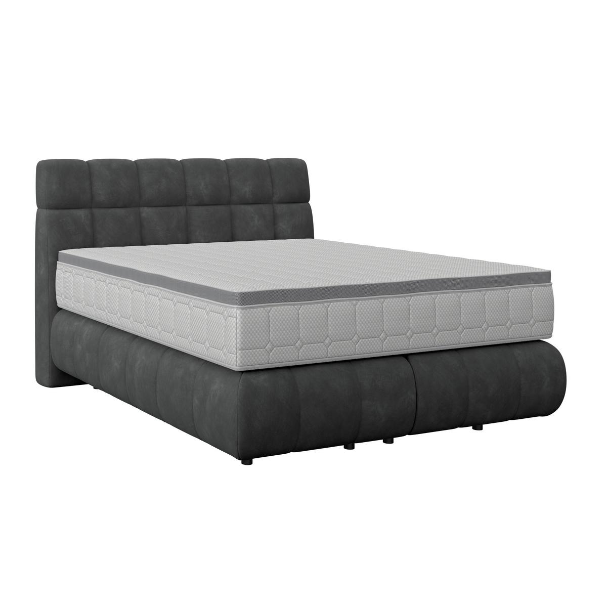 Boxspringbett Nobu Anthrazit, Lf: 140x200 cm - Anthrazit/Schwarz, Trend, Holz/Textil (140/200cm)