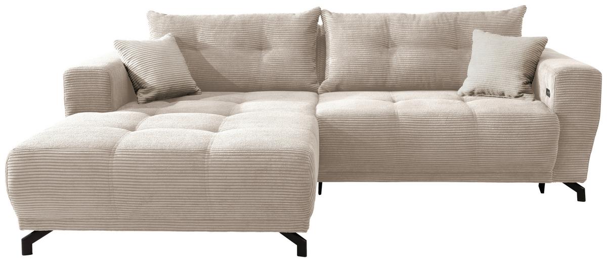 Ecksofa mit Liegefunktion Restato Beige Cord - Beige/Schwarz, MODERN, Holz/Textil (177/246cm) - MID.YOU