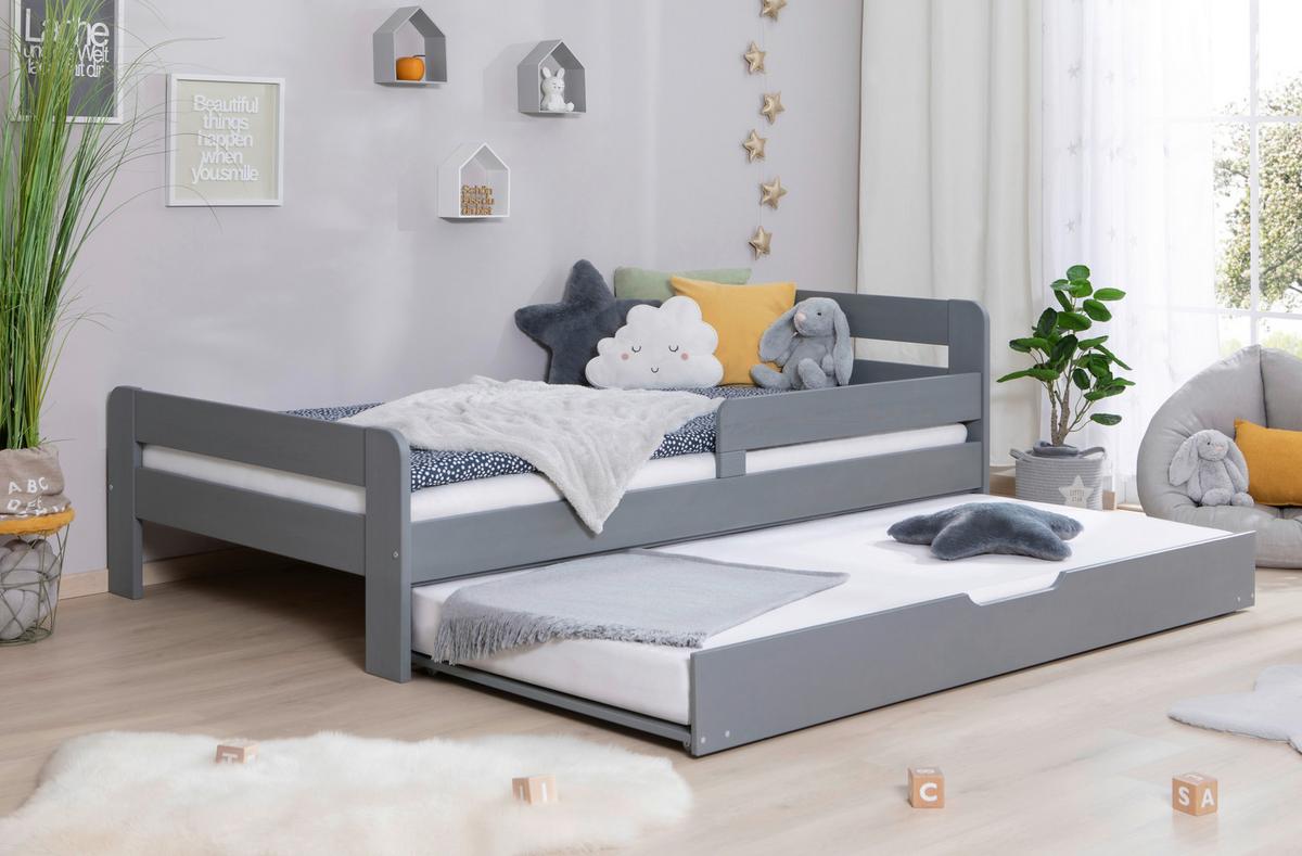 Bett Bennet Hellgrau inkl. Zubehör, 120x200 cm - Hellgrau/Naturfarben, MODERN, Holz/Textil (120/200cm) - MID.YOU