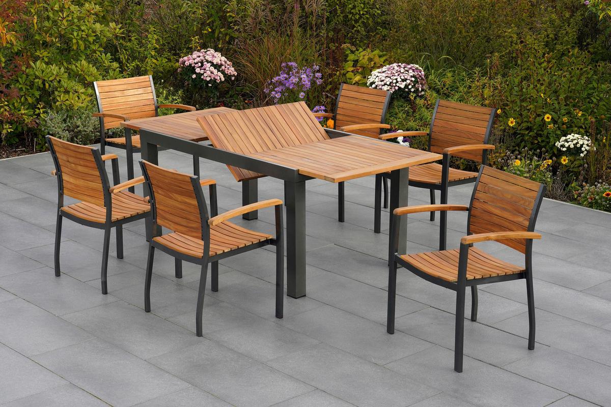 Gartengarnitur Santorin - Graphitfarben/Naturfarben, MODERN, Holz/Metall - Gardenson