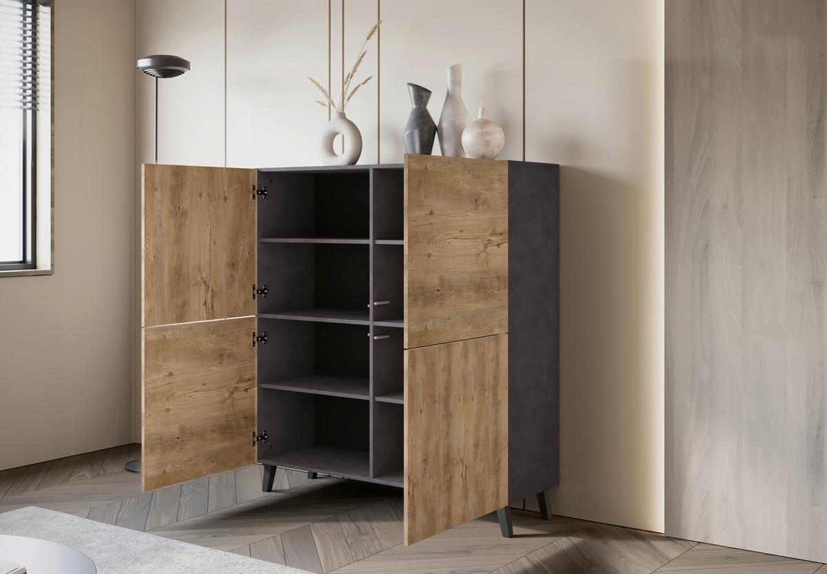 Highboard Phuket 120 Anthrazit, Kastanie B: 120 Cm - Kastanieneichefarben/Anthrazit, Design, Holzwerkstoff (120/128/39cm) - Livetastic