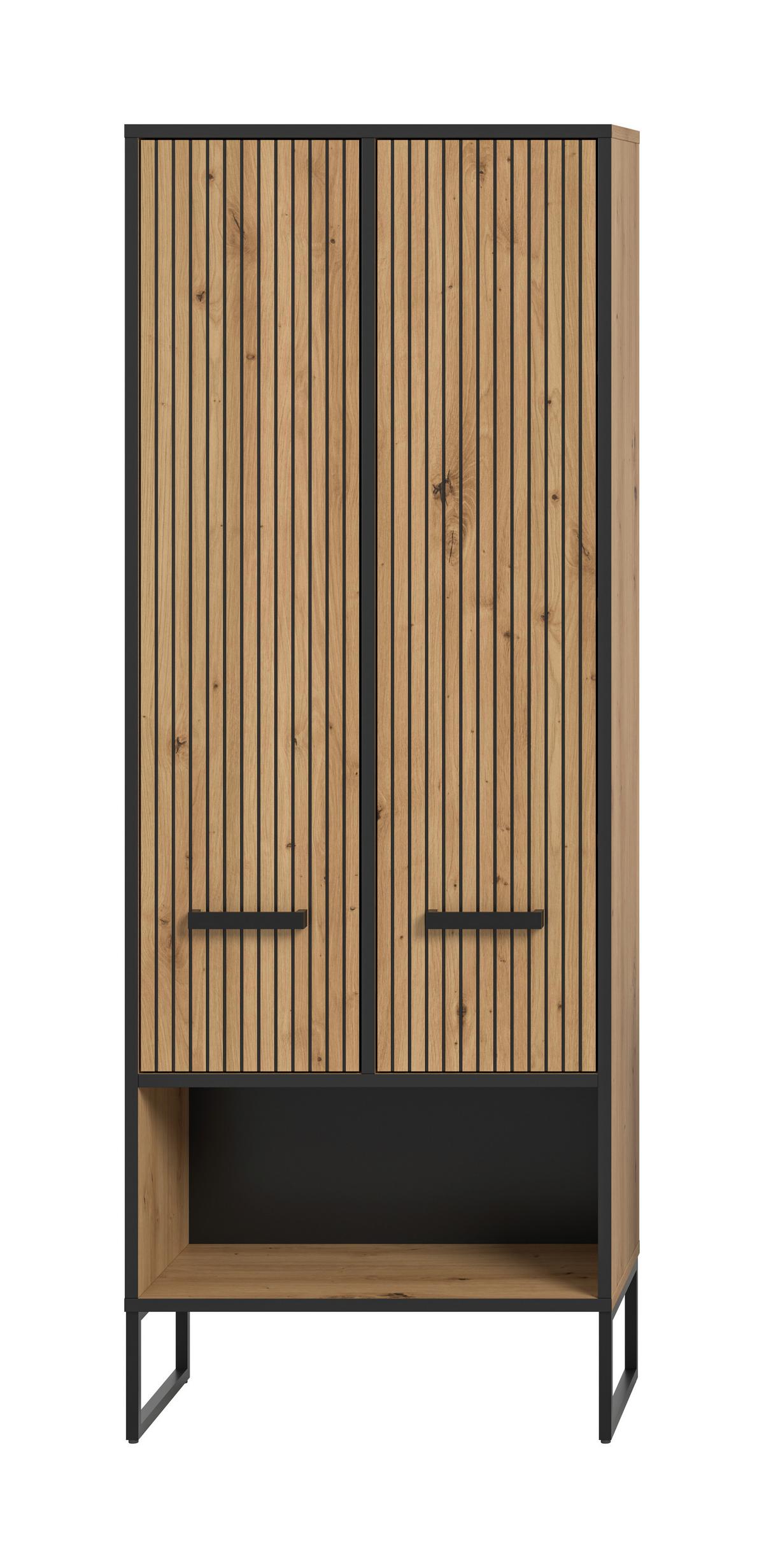 Hochschrank Bagno Schwarz /Eiche Artisan Dekor B: 59cm - Schwarz/Eiche Artisan, Trend, Holzwerkstoff (59/159/32cm) - MID.YOU