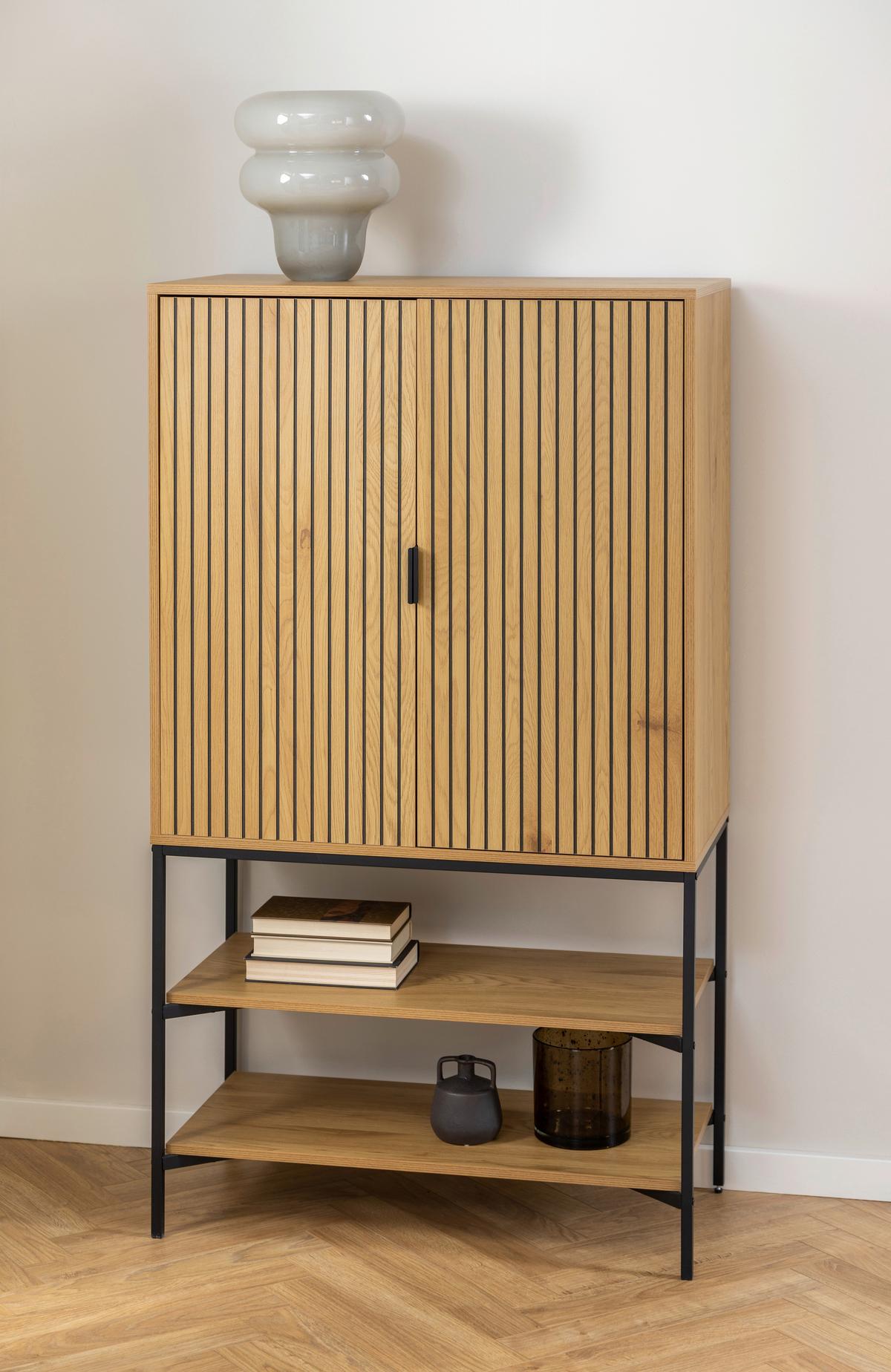 Vysoká komoda Jaipur - čierna/farba duba, Design, kov/kompozitné drevo (80/140/40cm) - Livetastic