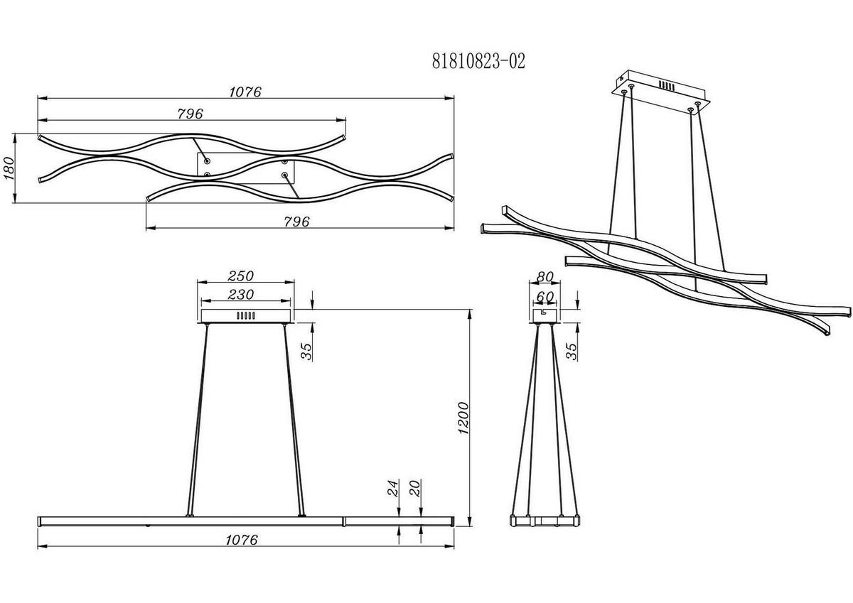 Závěsné LED svítidlo Relo - černá/opál, Moderní, kov/plast (107,6/18/120cm) - Mömax