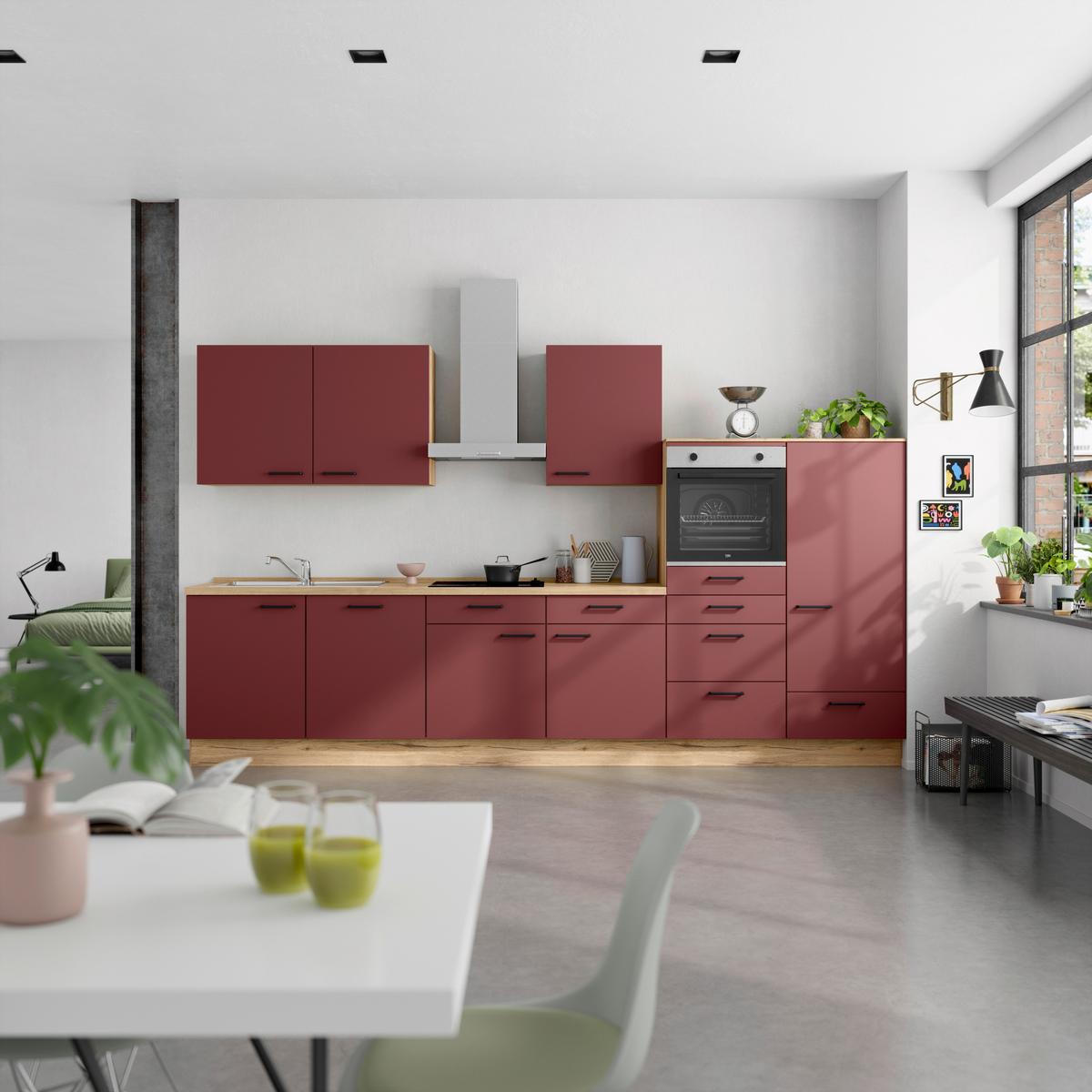 Küchenleerblock Easytouch Low-Line, L12 Rechts - Eichefarben/Rot, MODERN, Holzwerkstoff (360cm) - Nobilia