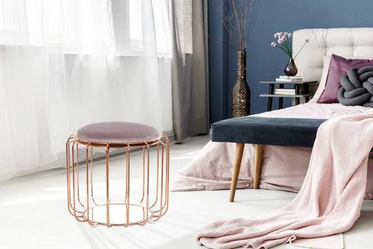 Beistelltisch/Pouf 2 in 1 Comfortable Rosé/Dunkelviolett - Violett/Kupferfarben, Basics, Glas/Holzwerkstoff (50/50/45cm) - Kayoom