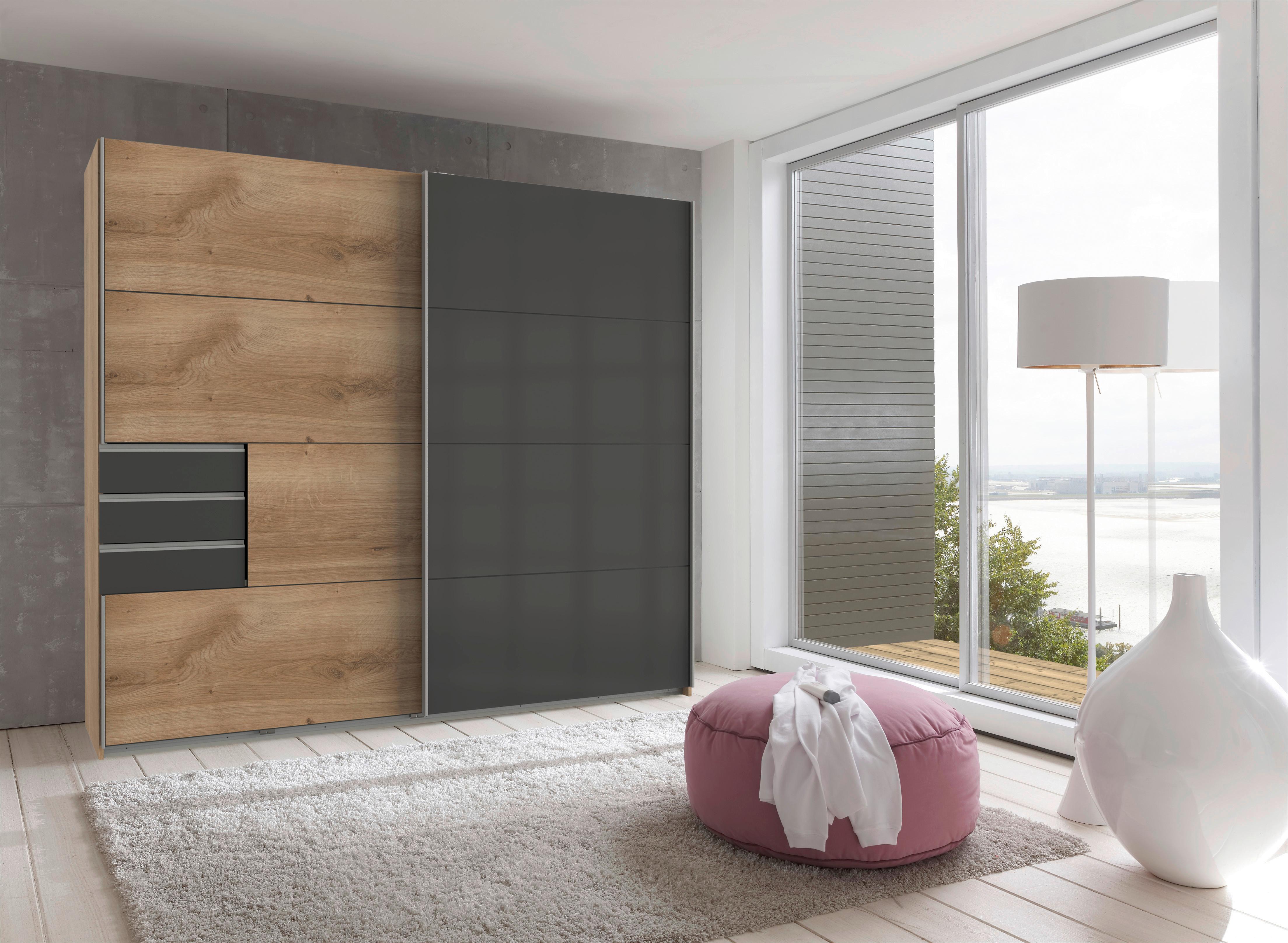 Schwebetürenschrank Mit Laden 225cm Saigon, Eiche/graphit - Eichefarben/Graphitfarben, Basics, Holzwerkstoff (225/210/64cm) - MID.YOU