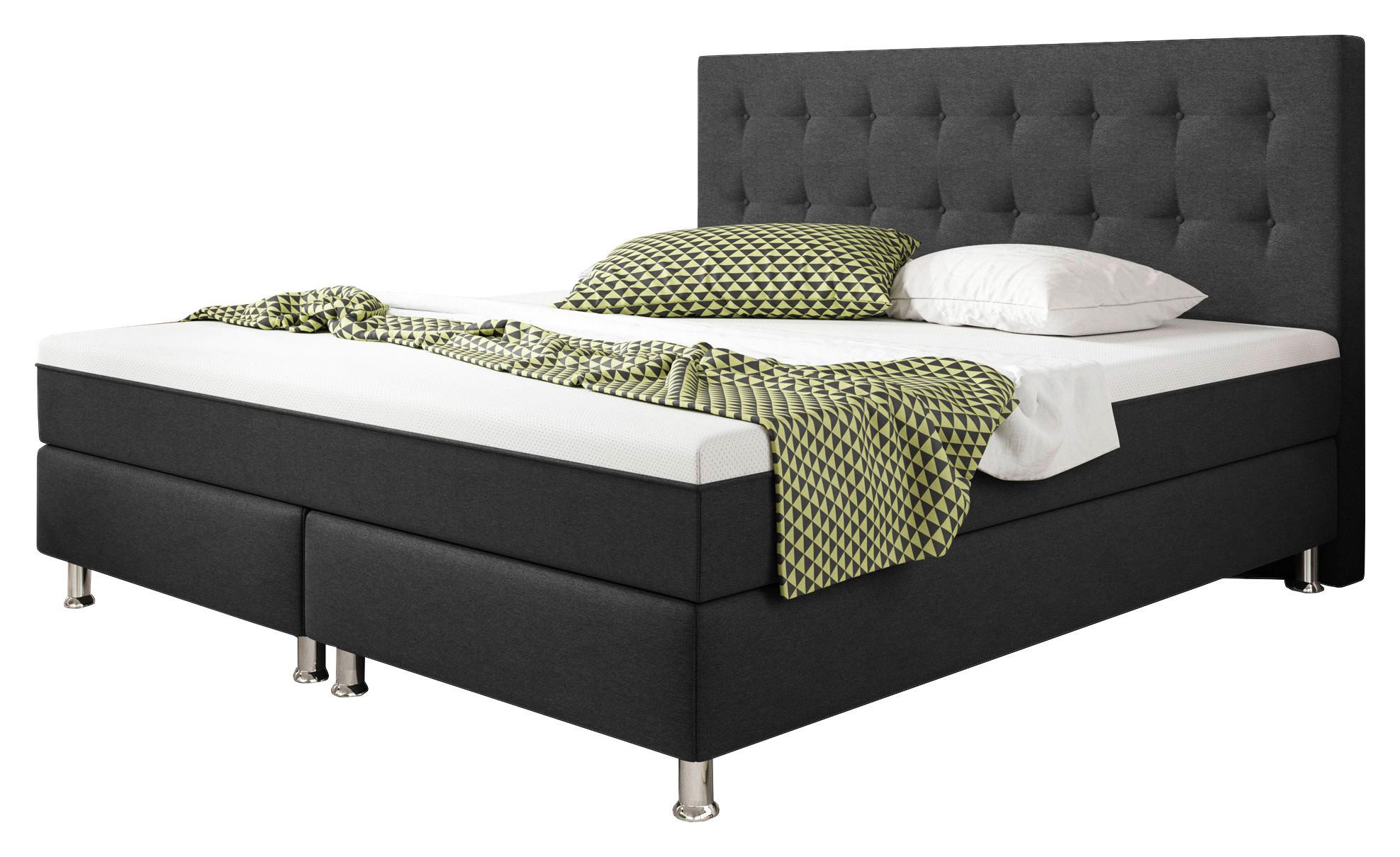 Boxspringbett Mit Topper 180x200 Köln Plus - Anthrazit/Silberfarben, KONVENTIONELL, Textil (180/115/210cm) - MID.YOU