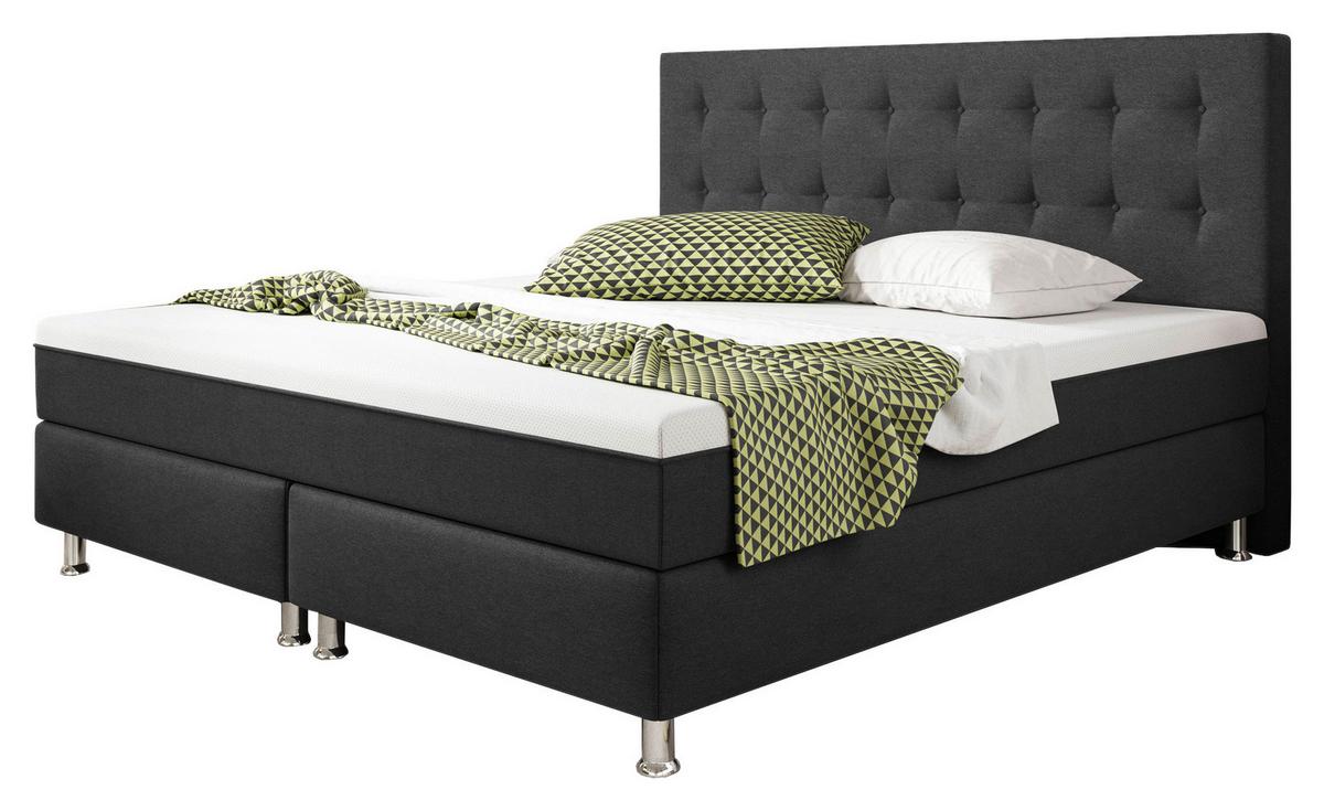 Boxspringbett mit Topper 180x200 Köln Plus - Anthrazit/Silberfarben, KONVENTIONELL, Textil (180/115/210cm) - MID.YOU