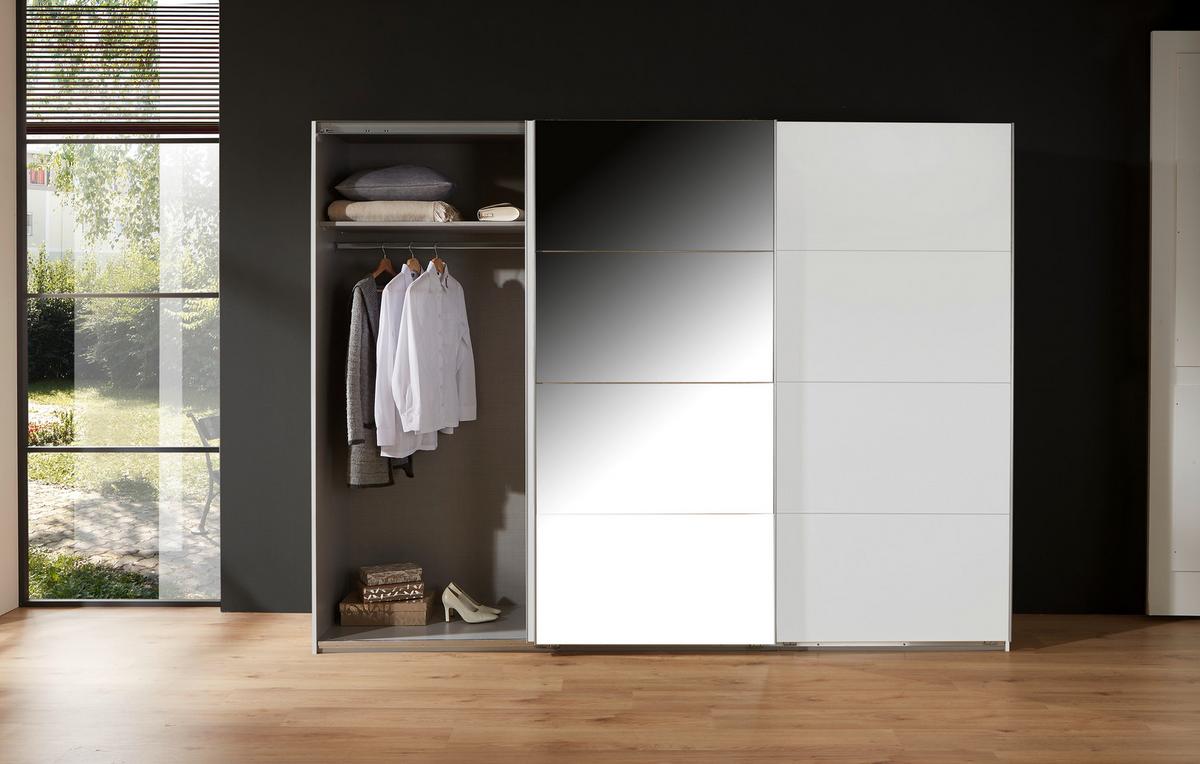 Schwebetürenschrank Mit Spiegel 270cm Ernie, Alpinweiß Dekor - Weiß, MODERN, Glas/Holzwerkstoff (270/210/65cm) - MID.YOU