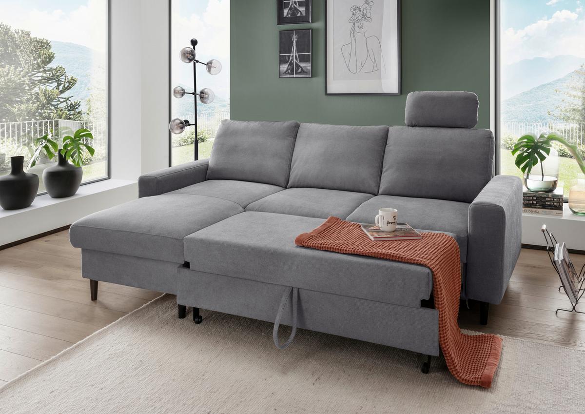 Eckschlafsofa Passione Dunkelgrau S: 147x234 cm - Dunkelgrau/Schwarz, MODERN, Textil (147/234cm) - Livetastic