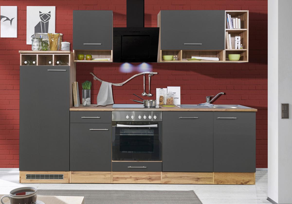 Küchenzeile Economy Mit Geräten 280 cm Grau/Wildeiche - Wildeiche/Grau, Basics, Holzwerkstoff (280cm) - Respekta
