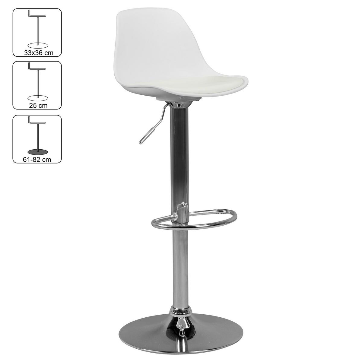 Barhocker Höhenverstellbar Korsika Lederlook Weiß/chrom - Chromfarben/Weiß, MODERN, Kunststoff/Textil (40/104/40cm) - MID.YOU