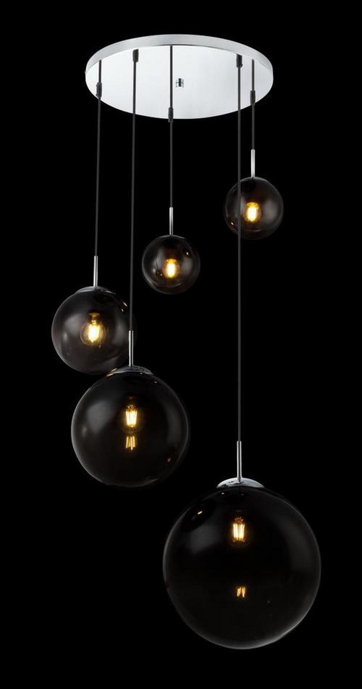 Hängeleuchte Varus H: 150 cm 5-Flammig Rauchglas - Design, Glas/Metall (65/150cm) - Globo