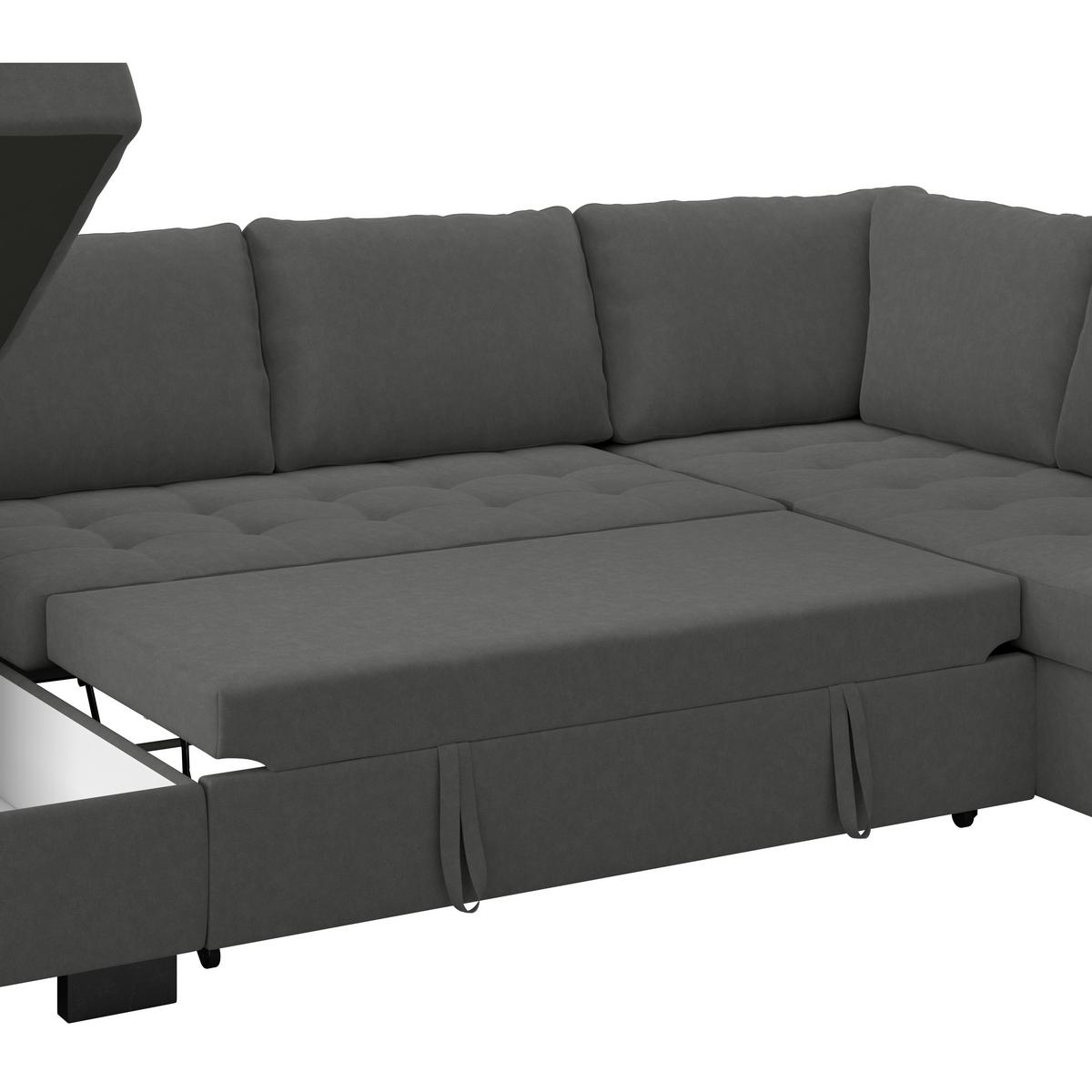Sedací souprava U MALTE, šedá - šedá/černá, Moderní, textil/plast (155/305/178cm) - Based