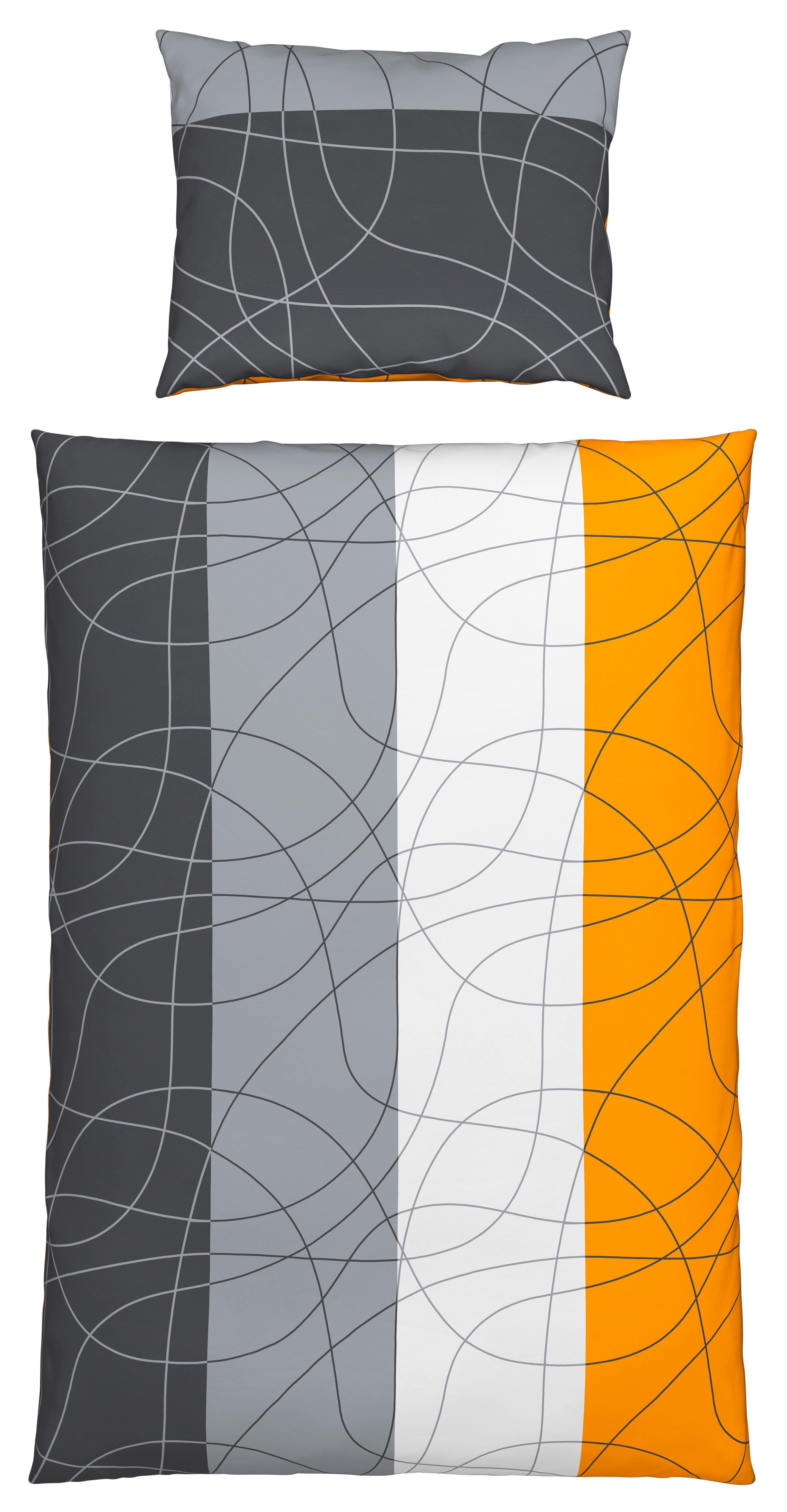 Cretonne Bettwäsche 140x200 cm Julia Grau/Orange/Weiß - Orange/Weiß, MODERN, Textil - Luca Bessoni
