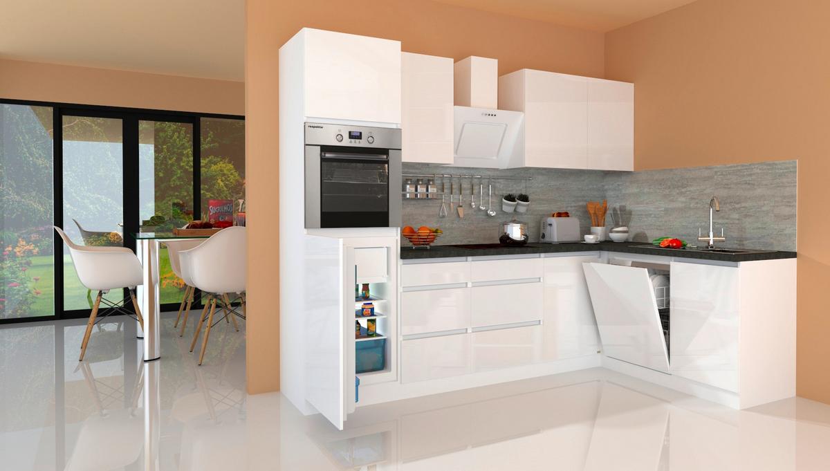 Eckküche Premium mit Geräten 280x172 cm Weiß/Granitoptik - Weiß/Grau, MODERN, Holzwerkstoff (280/172cm) - Respekta