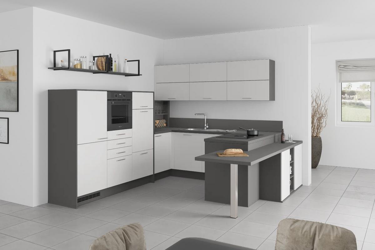 Küche in U-Form mit Oberflächen in Space Grey und Graphitgrau
