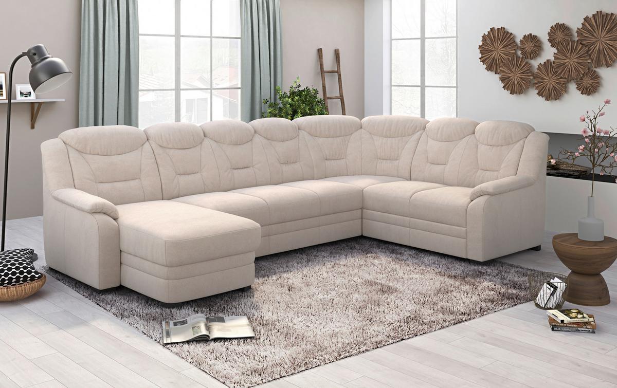 Wohnlandschaft Marcus Beige Inkl. Bettkasten - Beige/Schwarz, Basics, Textil (162/330/211cm) - MID.YOU