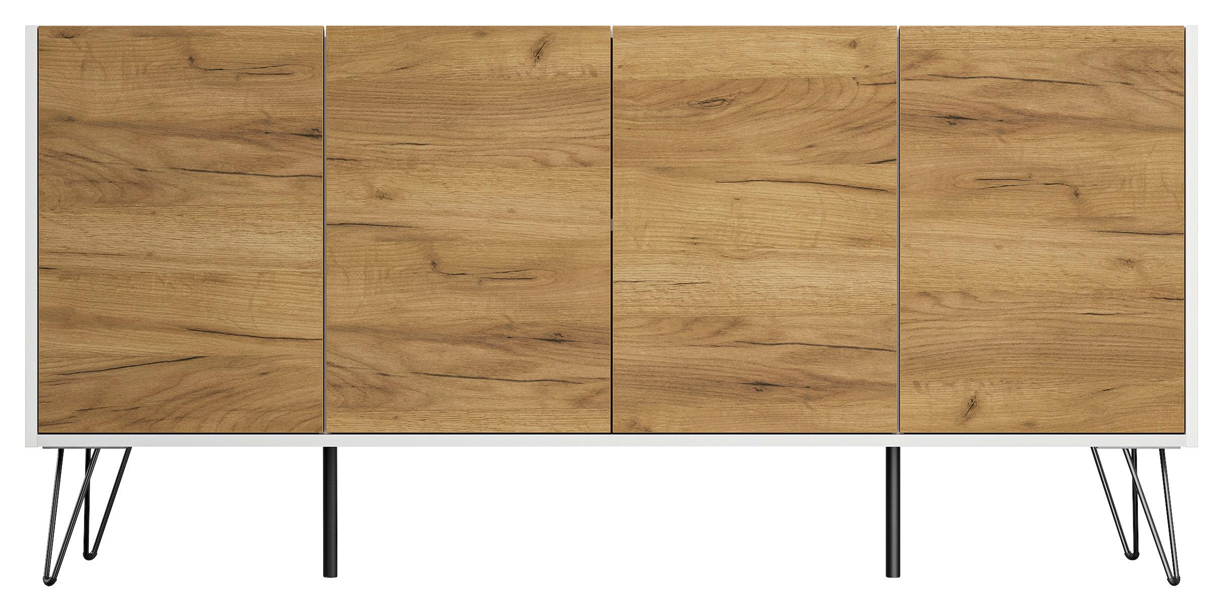 Sideboard Posseik Industrial Eichefarben/Weiß B: 155 cm - Eichefarben/Weiß Hochglanz, Design, Holzwerkstoff (155/75,8/42cm) - MID.YOU
