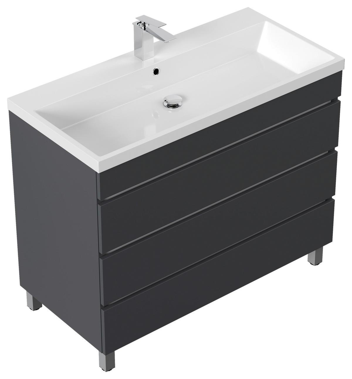 WASCHTISCHKOMBI Fellini Graphitfarben B: 100cm - Graphitfarben/Weiß, Basics, Holzwerkstoff/Stein (100cm) - MID.YOU