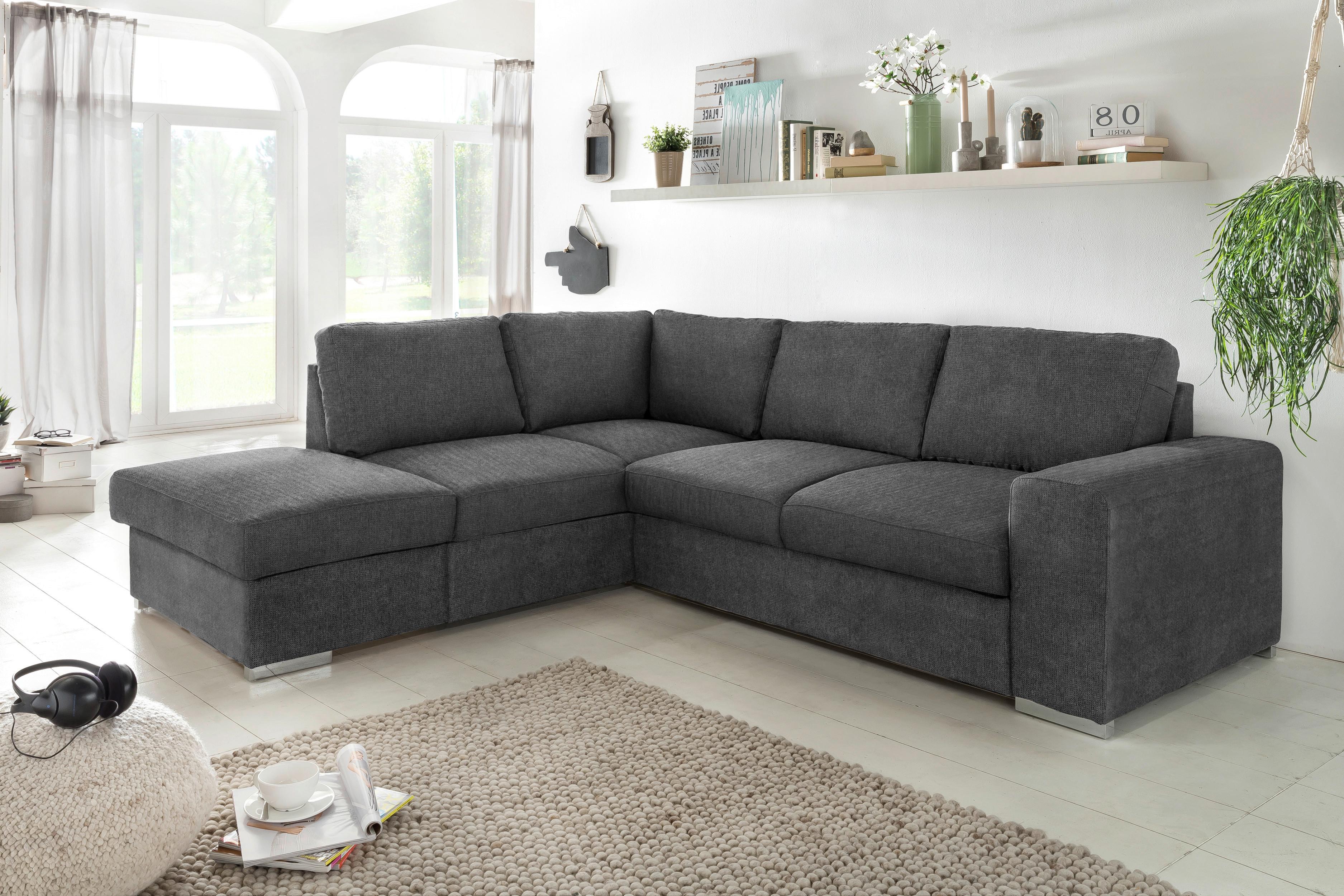 Ecksofa mit Schlaffunktion Eddi inkl. Bettkasten Dunkelgrau - Chromfarben/Dunkelgrau, KONVENTIONELL, Textil (213/248cm) - MID.YOU