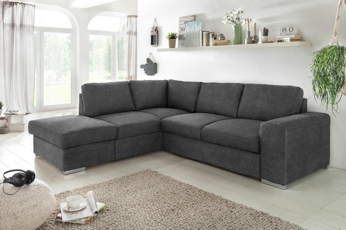 Ecksofa Mit Schlaffunktion Eddi Inkl. Bettkasten Dunkelgrau - Chromfarben/Dunkelgrau, KONVENTIONELL, Textil (213/248cm) - MID.YOU