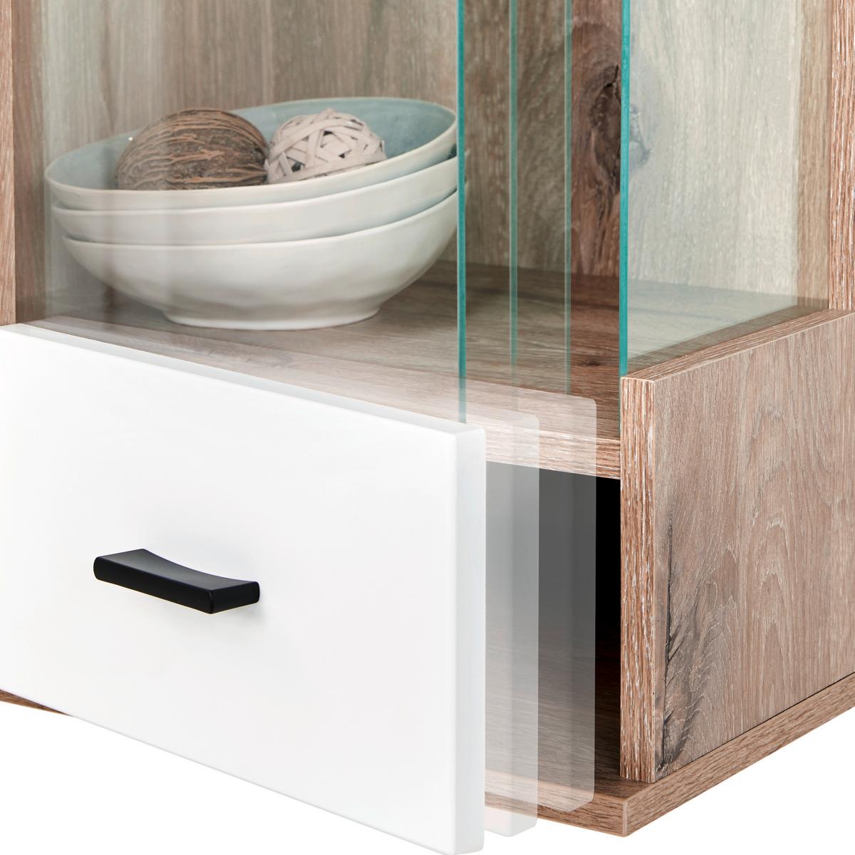 Vitrine Liverpool B: 87 Cm Mit Beleuchtung Weiß/eichef. - MODERN, Holzwerkstoff (87/129/38cm)