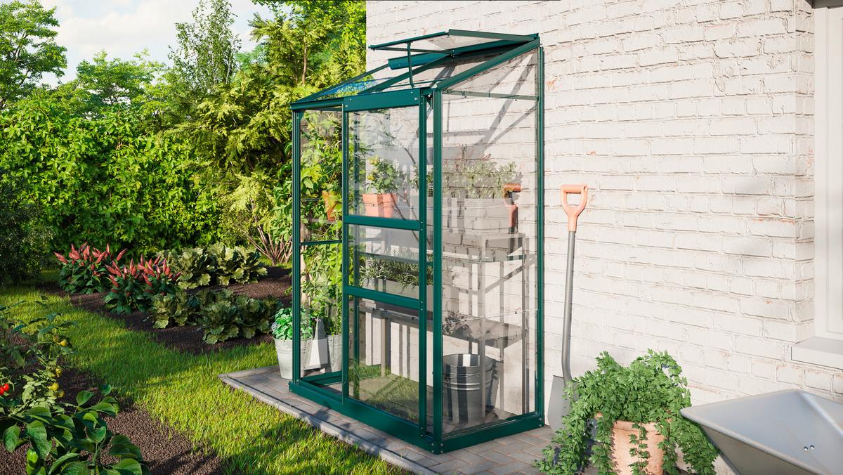 Anlehn-Gewächshausbausatz Ida 900 Esg3mm, Smaragd - Grün, Basics, Metall (130,6/182,3/68,8cm)