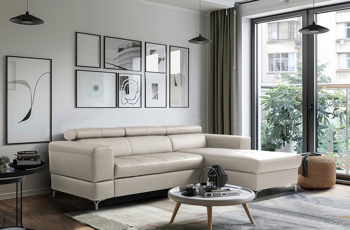 Ecksofa Torino Teilleder Platinfarben 247x173 - Platinfarben/Schwarz, Design, Leder/Textil (247/173cm) - Livetastic