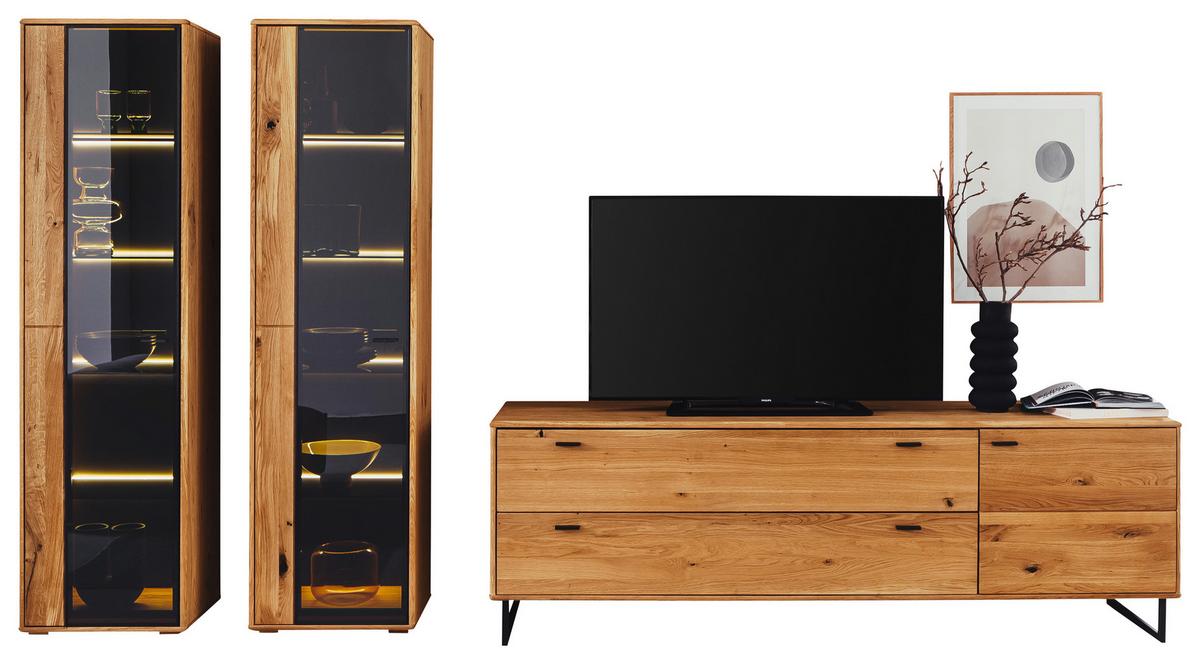 Wohnwand Arezzo Wildeiche B: 333 cm - Wildeiche/Anthrazit, Design, Glas/Holz (333/190/50cm) - MID.YOU