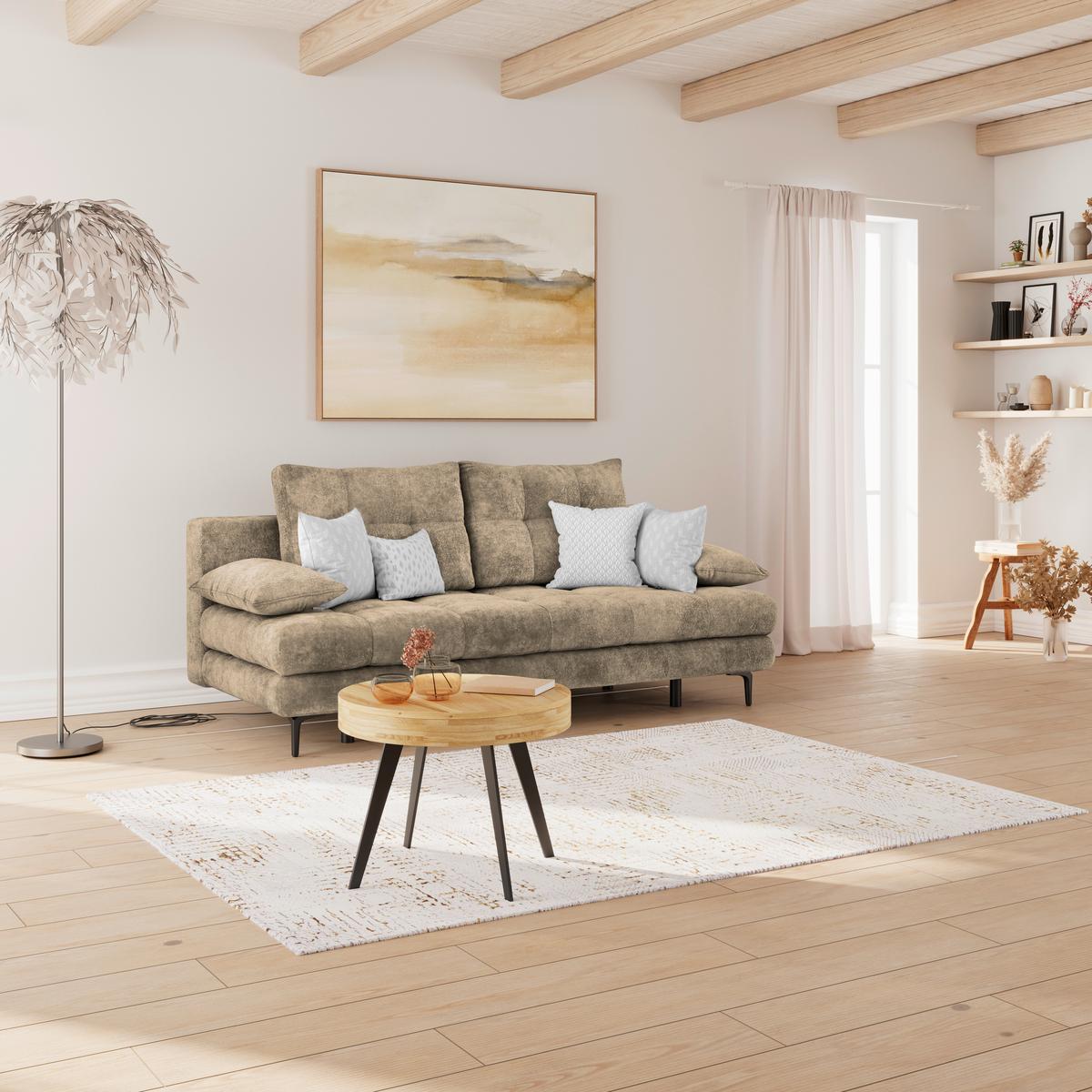 Schlafsofa Perla Hellbraun B: 203 cm - Hellbraun/Schwarz, KONVENTIONELL, Textil (203/94/96cm)