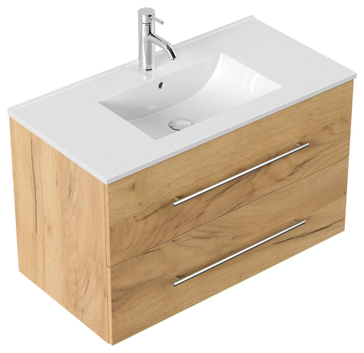 WASCHTISCHKOMBI Homeline, Eichefarben B: 91 cm - Eichefarben/Weiß, Basics, Keramik/Holzwerkstoff (91cm) - MID.YOU