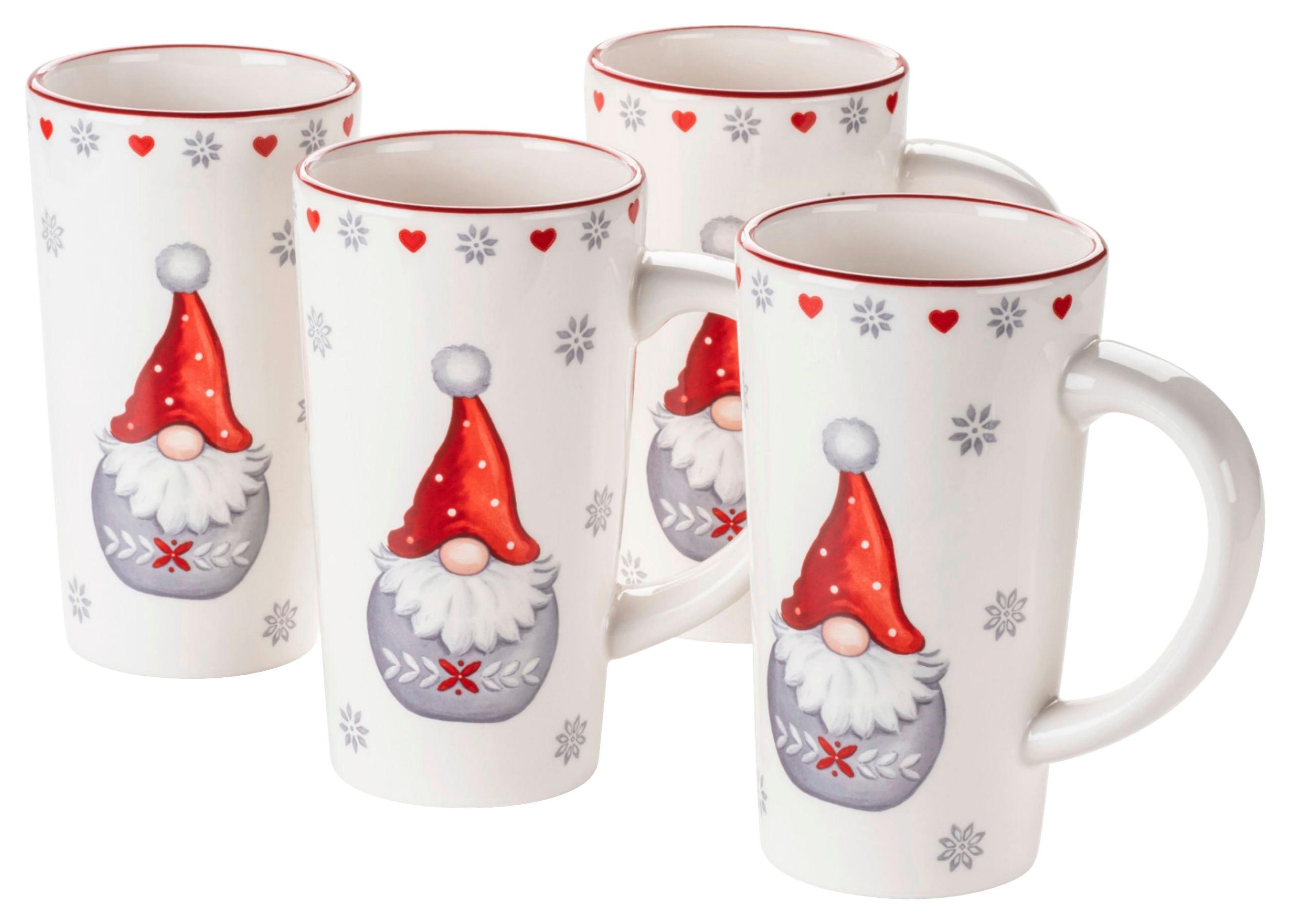 Kaffeebecherset Steingut Aurela 4 Stk. 600 ml - Rot/Weiß, Trend, Keramik (9/16/9cm) - Mäser