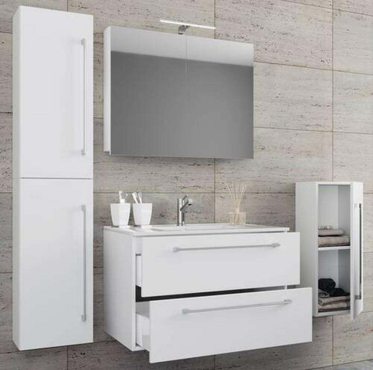 Badezimmer Badinos 5-Teilig Weiß B: 80 cm - Weiß, MODERN, Keramik/Holzwerkstoff (147cm) - MID.YOU