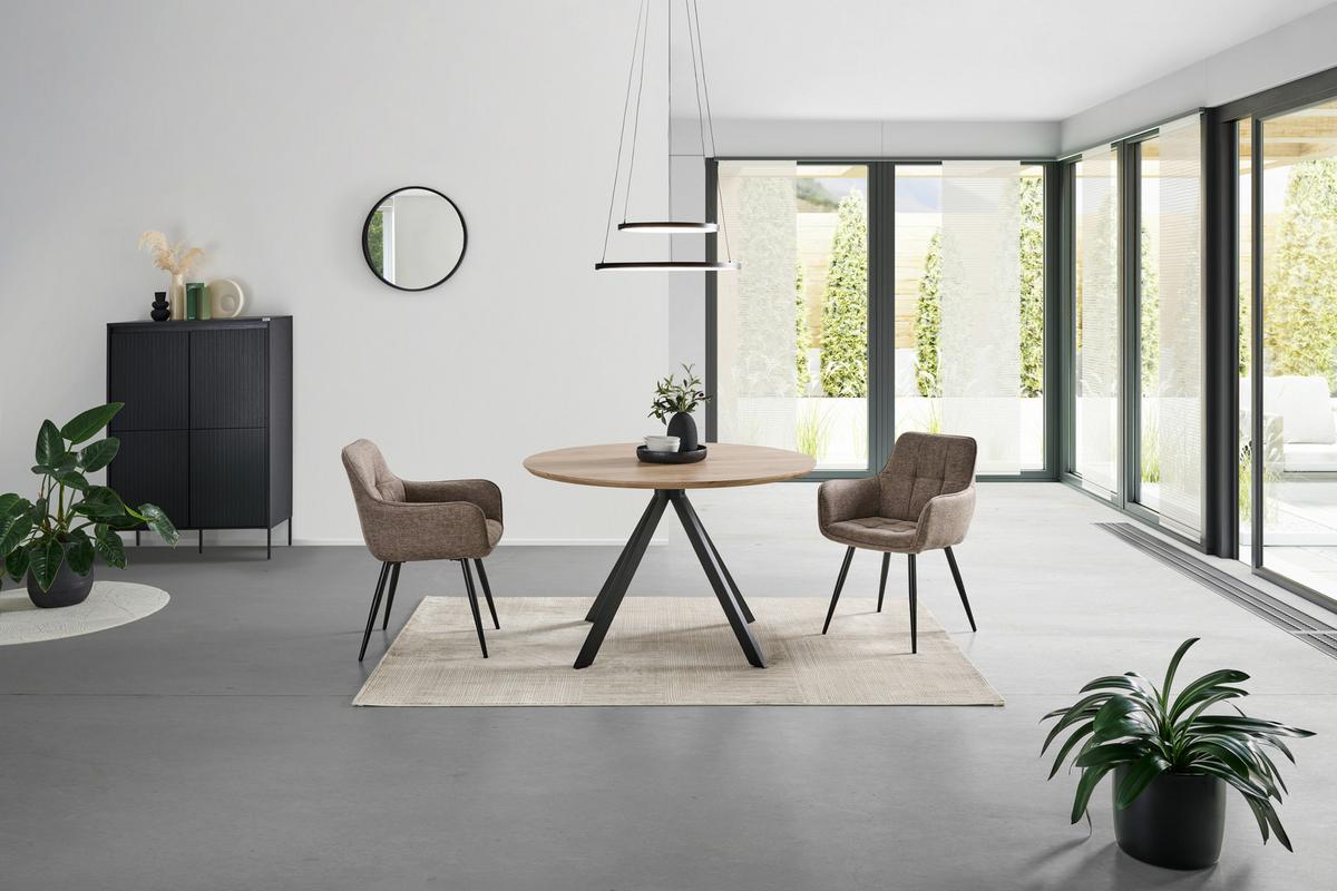 Armlehnstuhl Leicester - Schwarz/Braun, LIFESTYLE, Textil/Metall (57/84/60cm) - MID.YOU