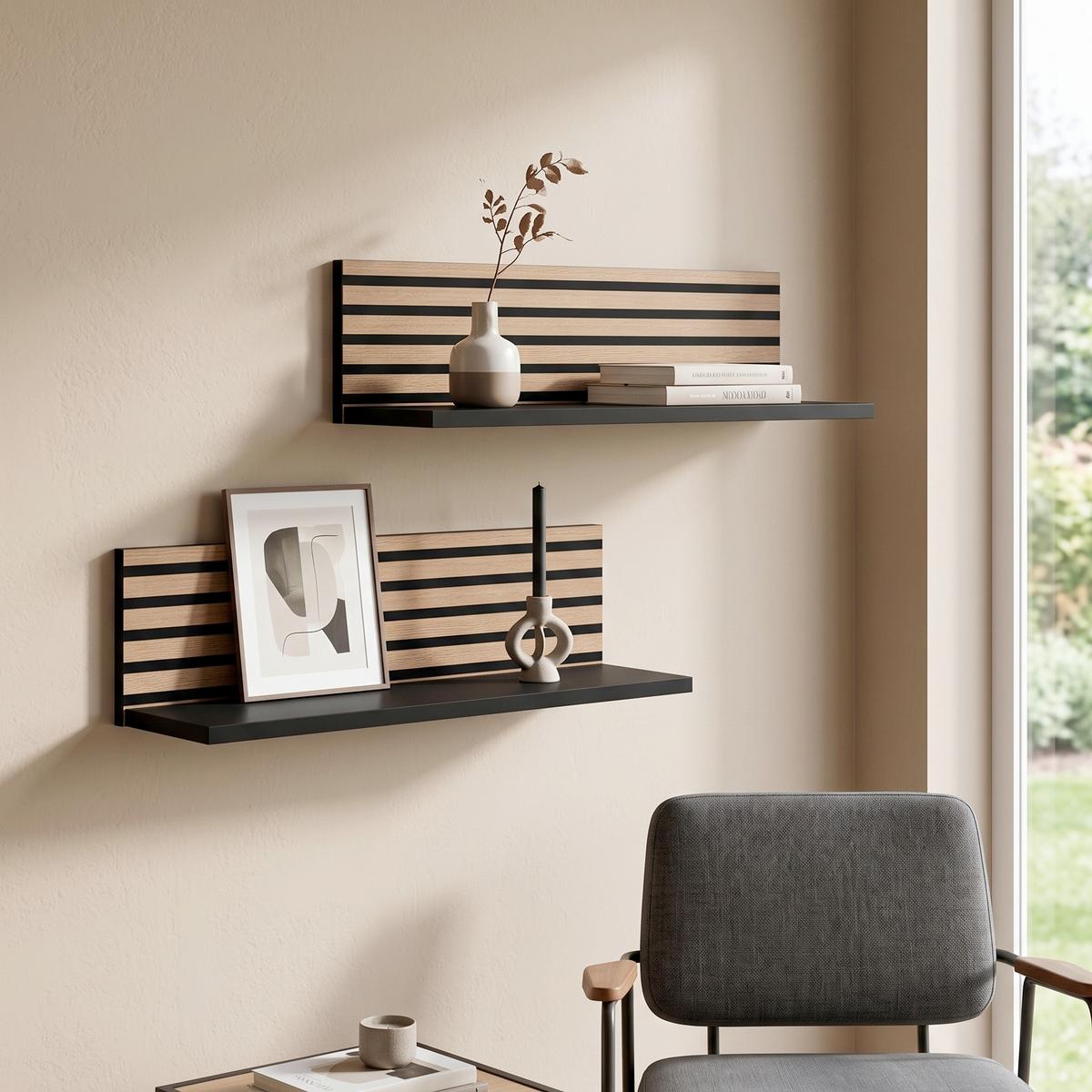 WANDBOARD Schwarz/Eichefarben B: 60 cm - Eichefarben/Schwarz, Design, Holzwerkstoff (60/15,7/17,3cm) - MID.YOU