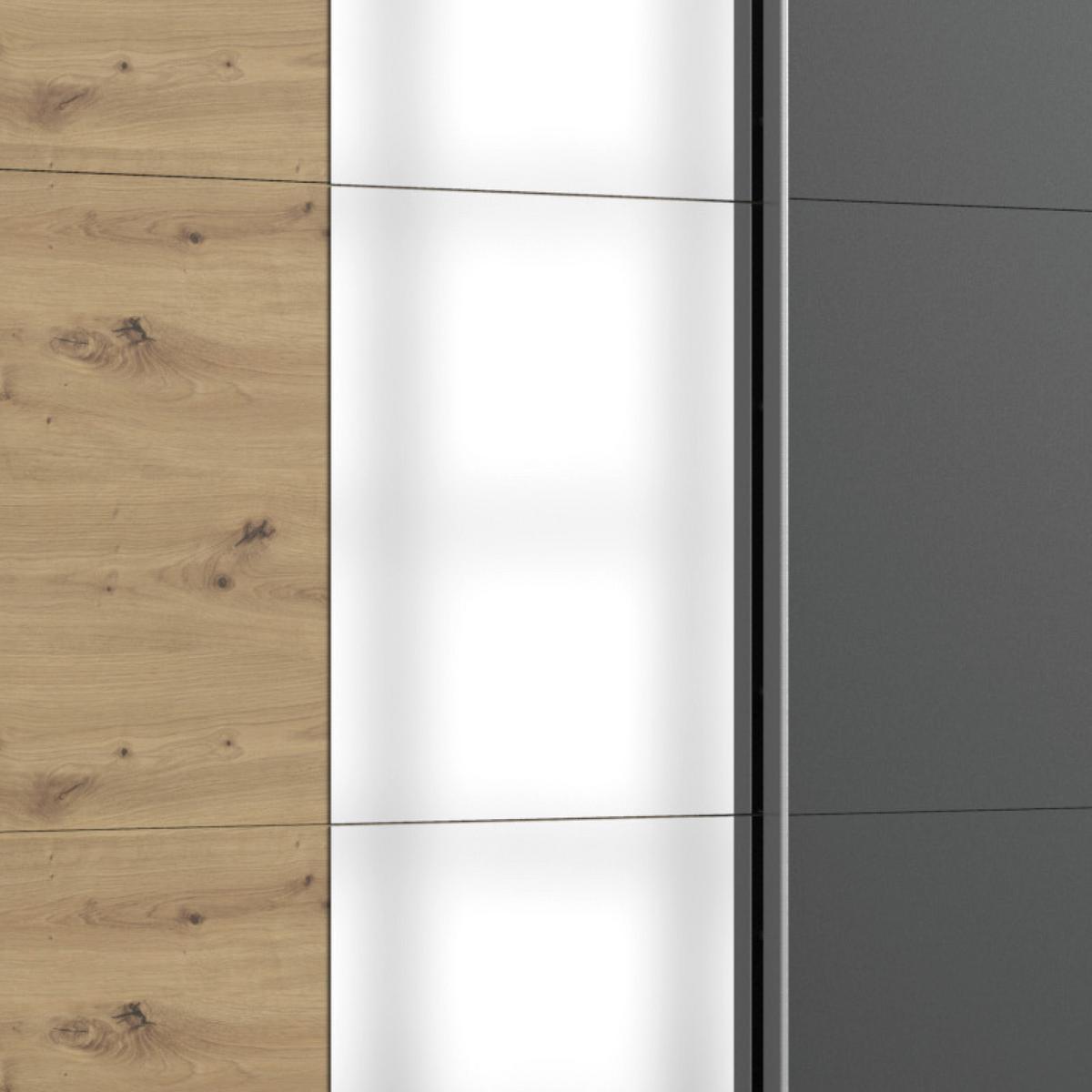 Schwebetürenschrank Mit Glas + Laden 179cm Aurich, Graphit - Eichefarben/Graphitfarben, Basics, Holzwerkstoff (179/198/64cm) - Livetastic