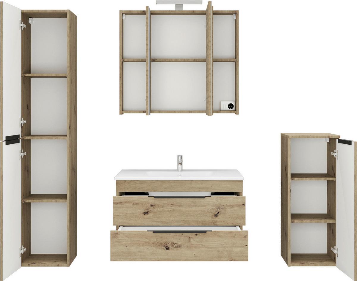 Waschtischkombi Sana Eiche Artisan B: 80 cm - Eiche Artisan/Weiß, MODERN, Keramik/Holzwerkstoff (80cm) - Stylife