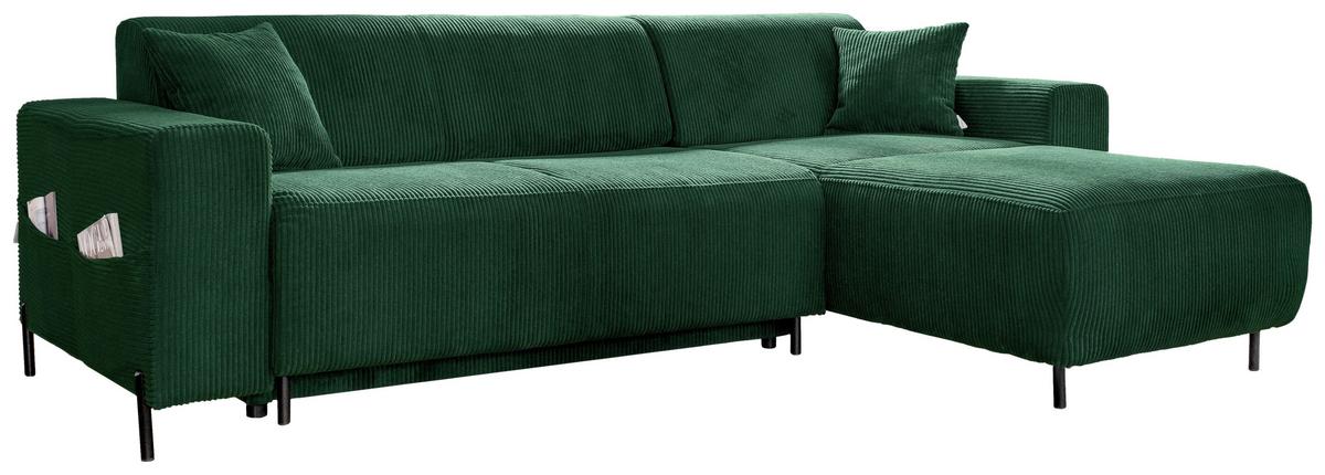 Rohová sedačka CÉLINE O, obojstranná, tm.zel. menčester - čierna/tmavozelená, kov/textil (260/165cm) - MID.YOU