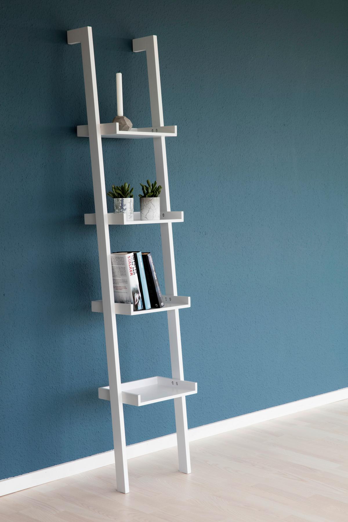 Rebríkový regál WALL biely - biela, Trend, kompozitné drevo (36,5/180/32cm) - Livetastic