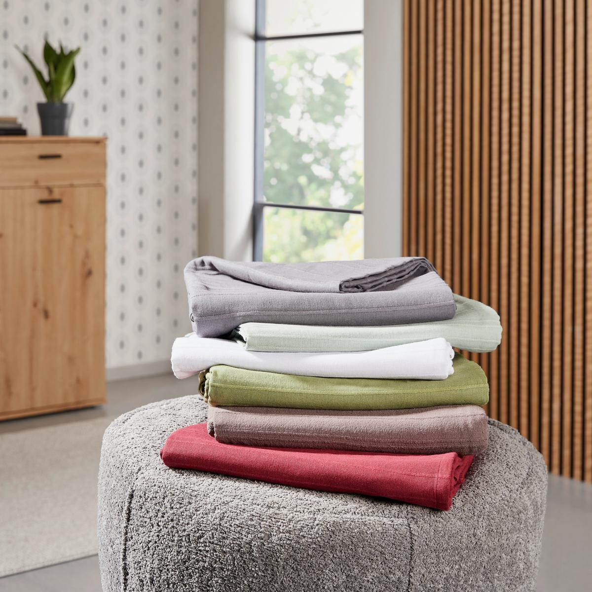 Tagesdecke Kamila 200x200 cm Grau/Weiß, Baumwolle - Weiß, KONVENTIONELL, Textil (200/200cm) - Ondega