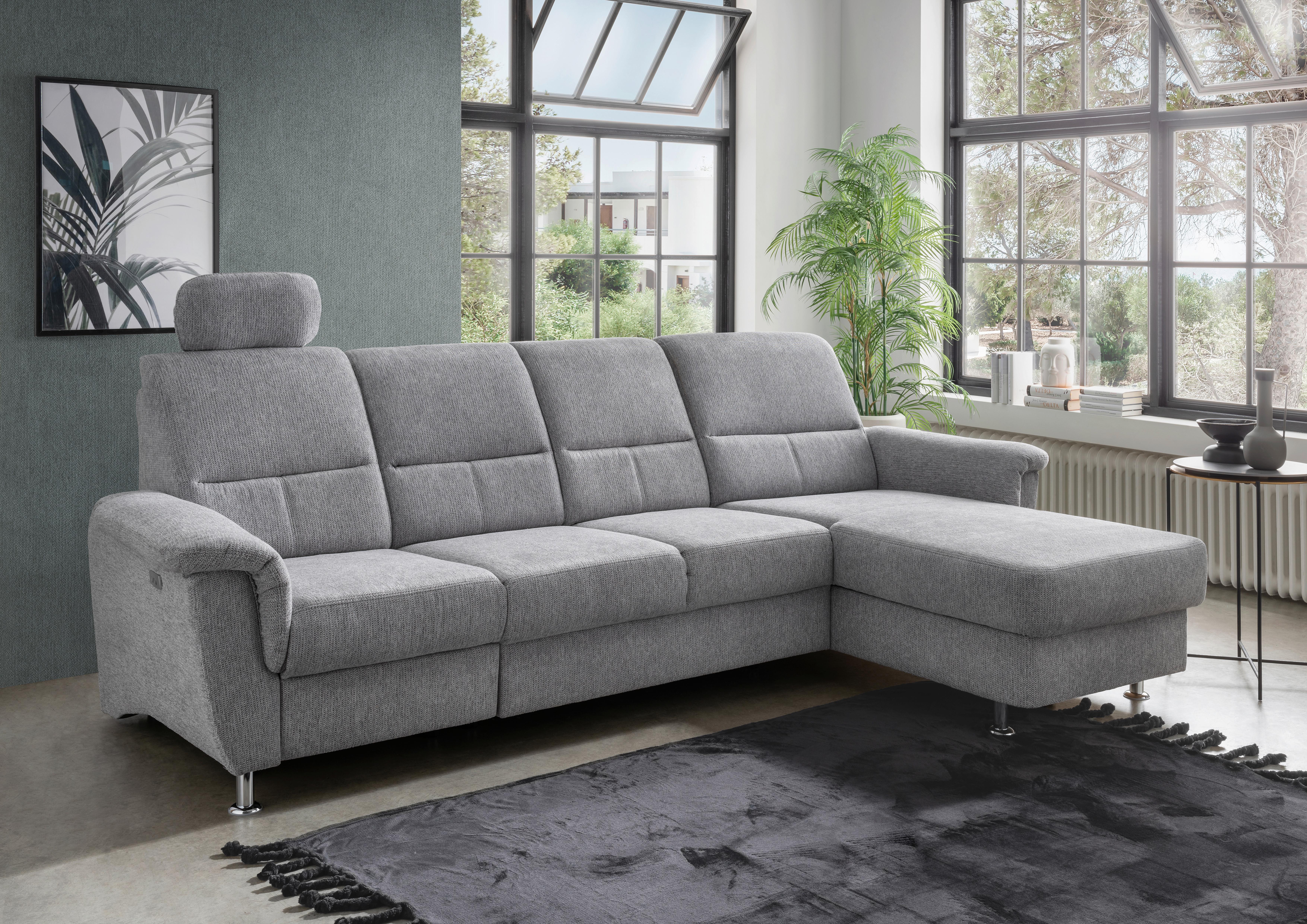 Ecksofa mit Relaxfunktion Parole Silberfarben Chenille - Chromfarben/Silberfarben, KONVENTIONELL, Textil (292/165cm) - Livetastic
