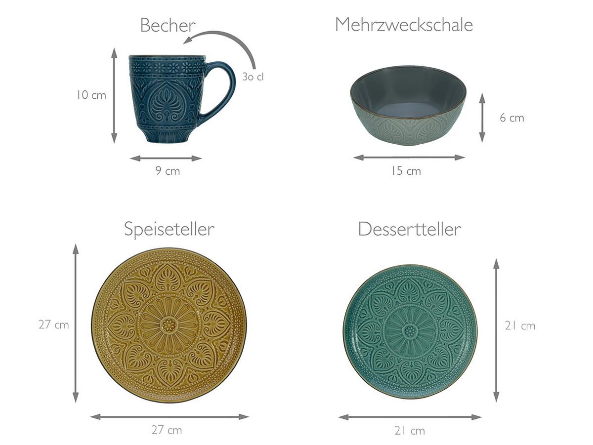 Kombinovaný servis SAMARKAND - žltá/petrolejová, Lifestyle, keramika (33/30/32cm) - Creatable