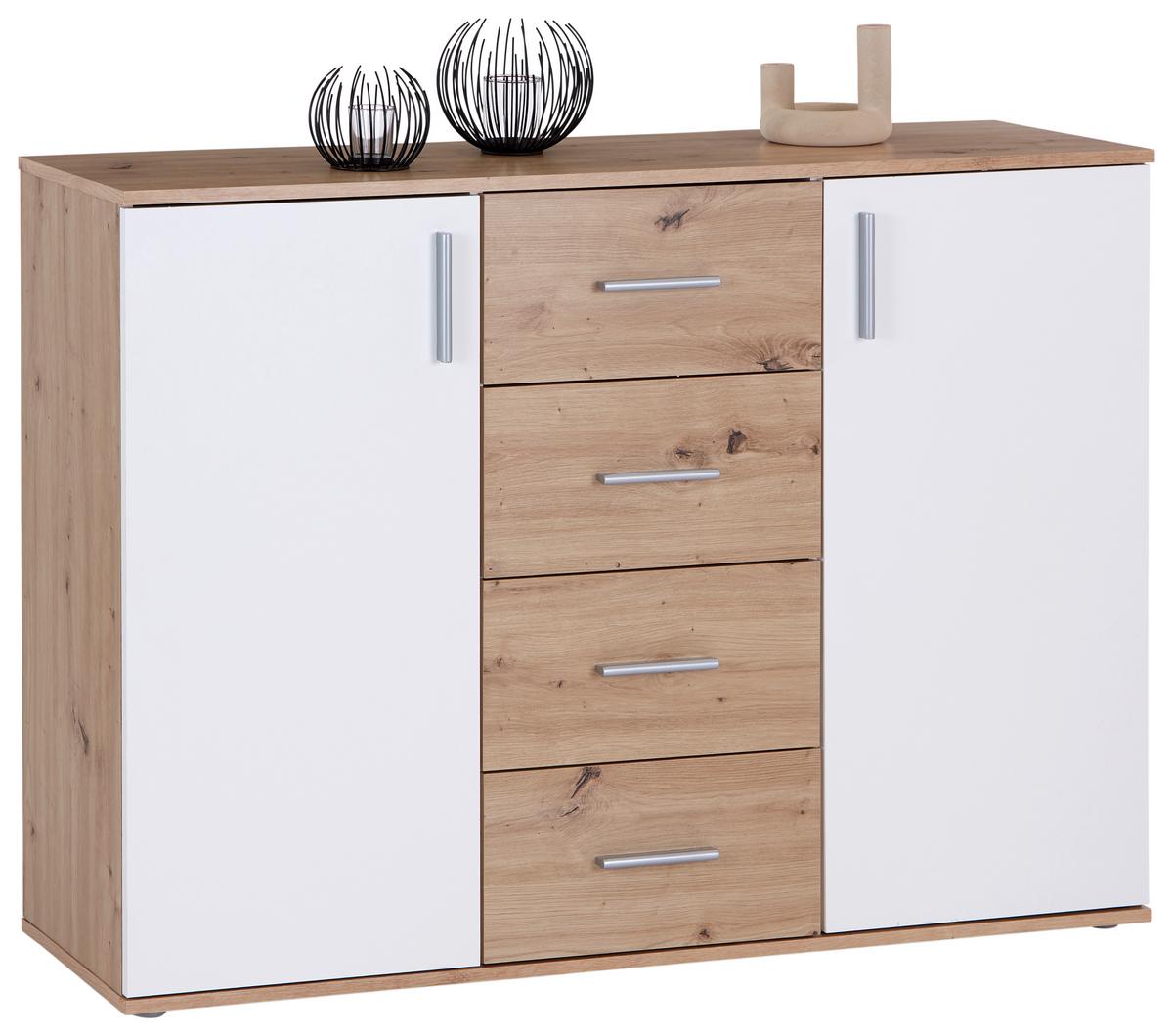 KOMODA INA 03 - bílá/dub artisan, Moderní, kompozitní dřevo/plast (132/94,8/38,3cm)