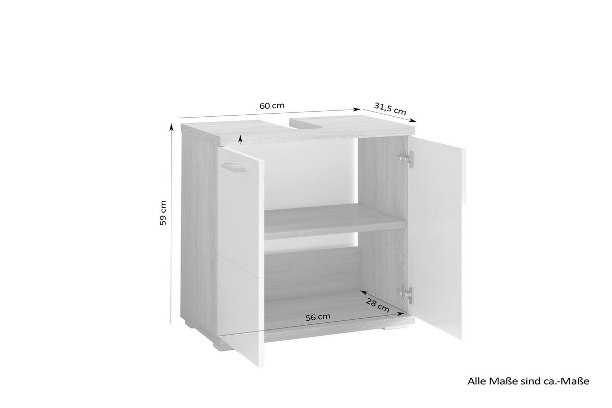 Waschbeckenunterschrank Nebraska B: 60 cm Anthrazit - Chromfarben/Weiß Hochglanz, MODERN, Holzwerkstoff (60/59/31,5cm) - MID.YOU