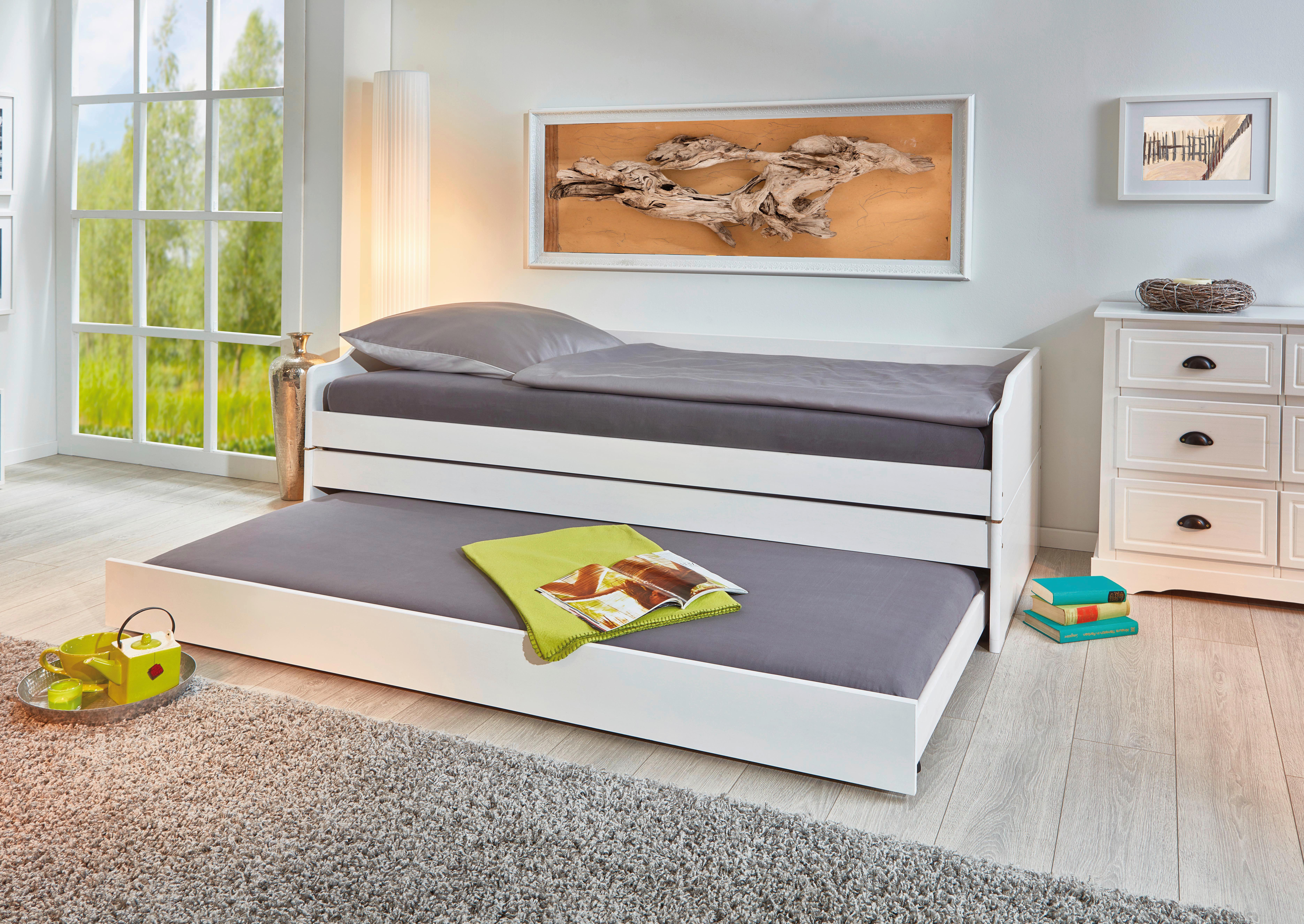 Výsuvná posteľ LOTAR biela 90x200 cm - biela/prírodná farba, Konventionell, drevo (90/200cm) - MID.YOU