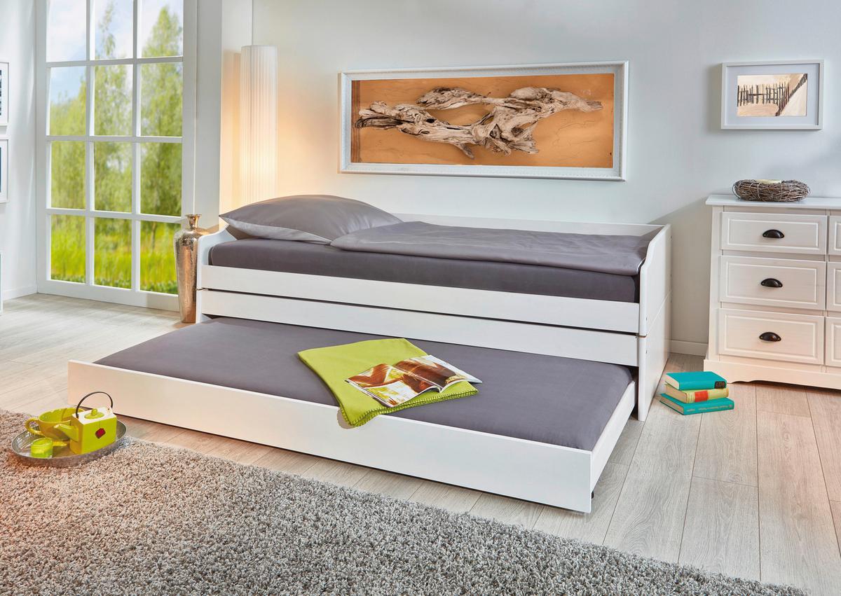Ausziehbett mit Lattenrost Massiv 90x200 cm Lotar Weiß - Weiß/Naturfarben, KONVENTIONELL, Holz (90/200cm) - MID.YOU