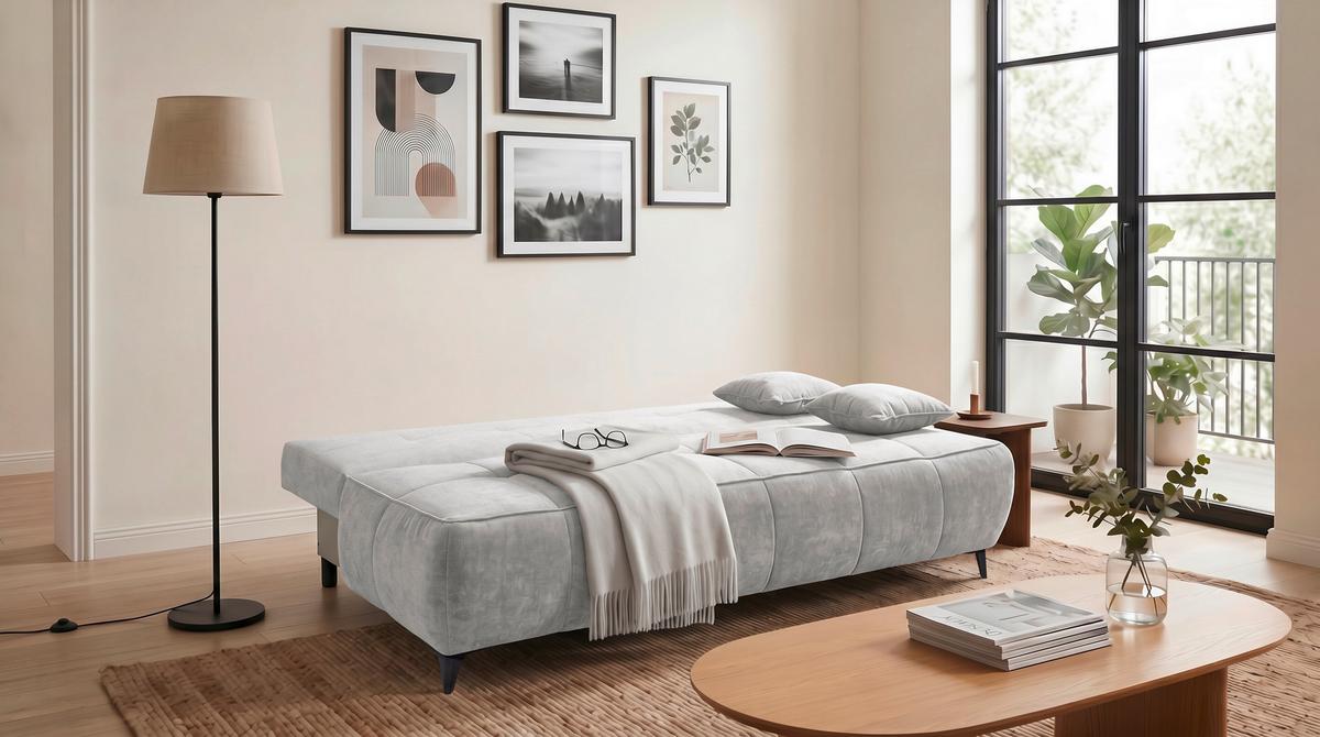 Schlafsofa Elisa Silberfarben, Schlaffunktion - Silberfarben/Schwarz, MODERN, Textil (215/96/106cm) - MID.YOU